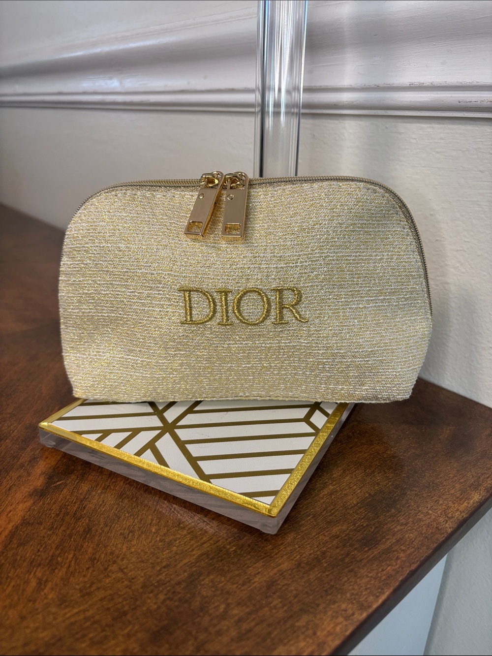 DIOR Gold Embroidered Cosmetic/Travel Pouch
